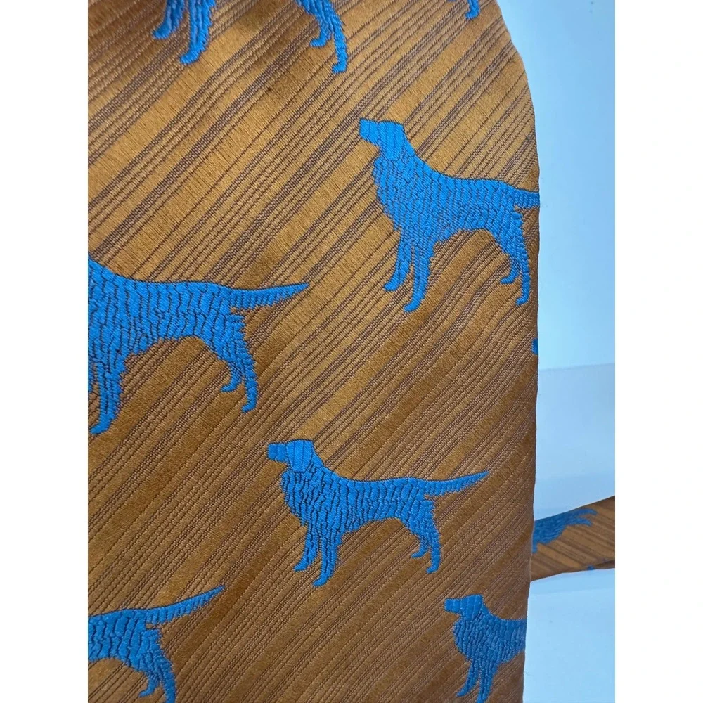 Vintage Pulitzer Tie Amber Blue Setter Dog Wide Novelty‎ Necktie